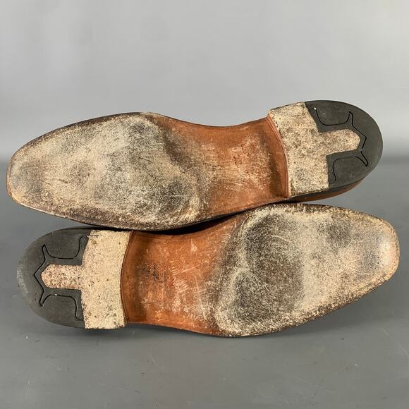 JOHN LOBB Size 9.5 Tan Brown Color Block Leather Penny Loafers
